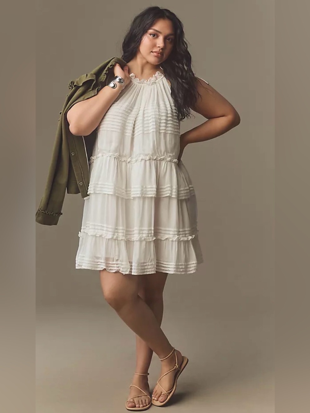 NWT Anthropologie Let Me Be  Ivory Tiered Ruffle Halter Tie Up Mini Dress $178